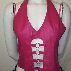 Vintage 1980's WILSON MAXIMA LEATHER Hot Pink Black Corset Great condition Sz M